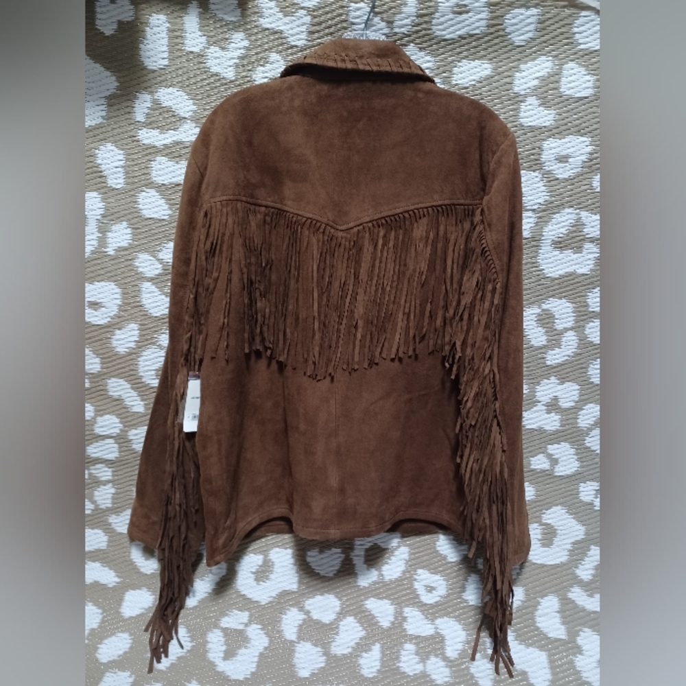 MAKE AN OFFER-Brown Fringe Lamb Suede Jacket - Picture 8 of 8